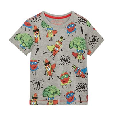 Boys' grey superhero vegetable print t-shirt
